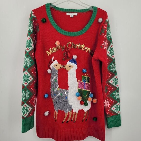 99 Jane Street Kissing Llama's Ugly Christmas Sweater - Picture 1 of 10